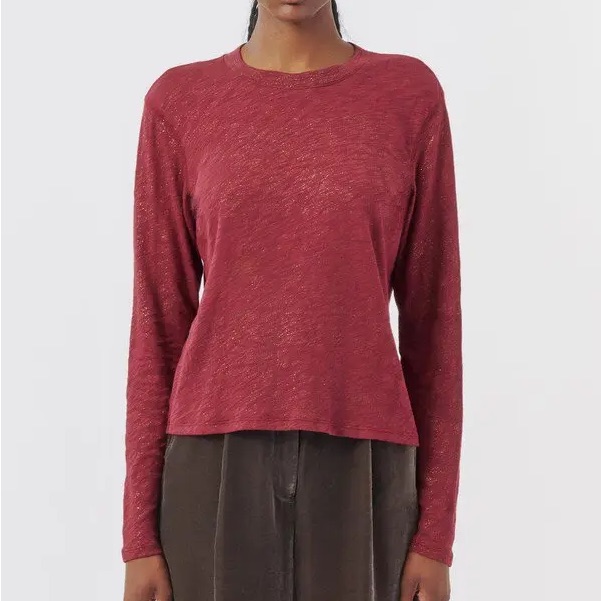 Atm Anthony Thomas Melillo Slub Jersey Long Sleeve Crop Tee Wine Size Small